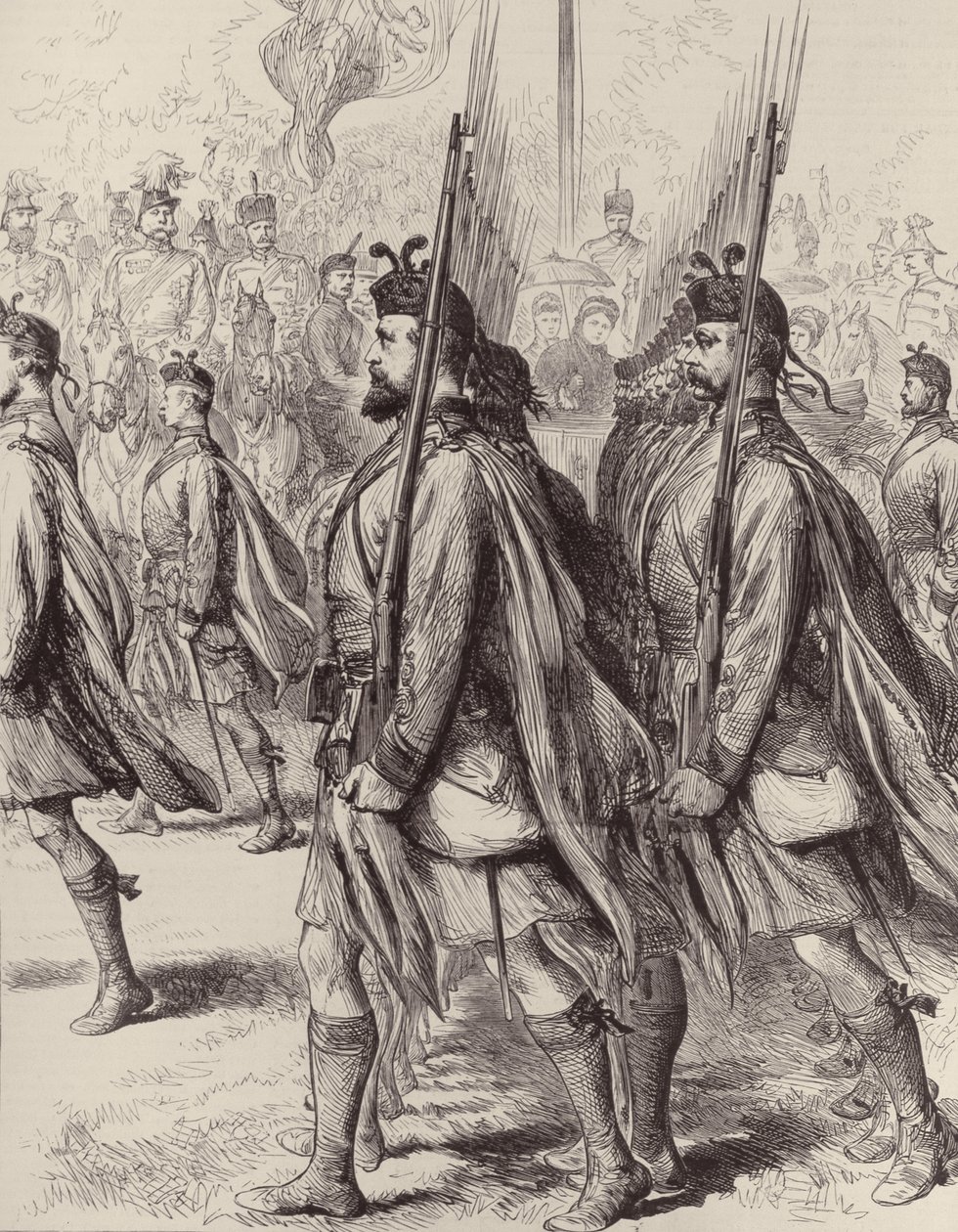 De London Scottish Vrijwilligers, uit The Illustrated London News, 7 september 1881 door English School
