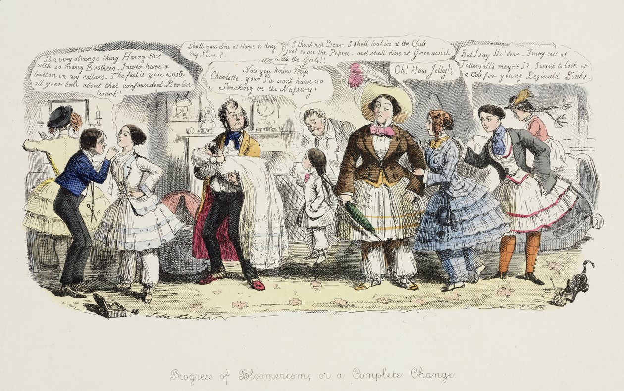 De Vooruitgang van Bloomerism of, een Complete Verandering, uit Punch, 1852 door English School