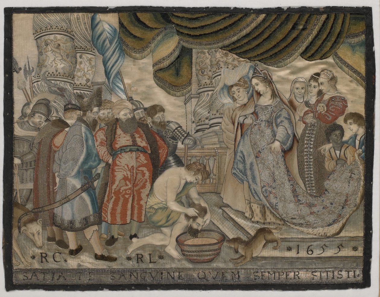 De Wraak van Koningin Tomyris op Cyrus, zijde borduurwerk, ca.1655 door English School