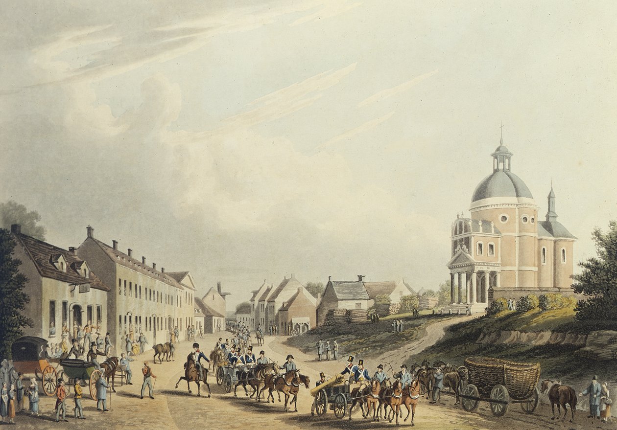 Waterloo. Het Franse kanon van het slagveld vervoeren, op 24 juli 1815 door English School