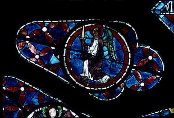Engel met een kaars (detail) uit het noordelijke roosvenster, ca. 1223 door French School