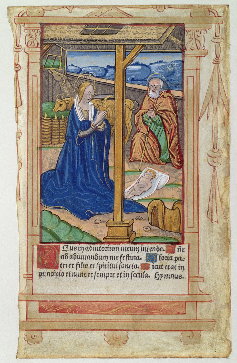 De geboorte van Christus, uit Feuillets de Psaumes door French School