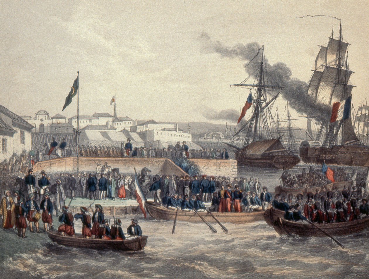 Engelse en Franse troepen ontschepen op bevel van maarschalk St. Arnaud, 1854 door French School