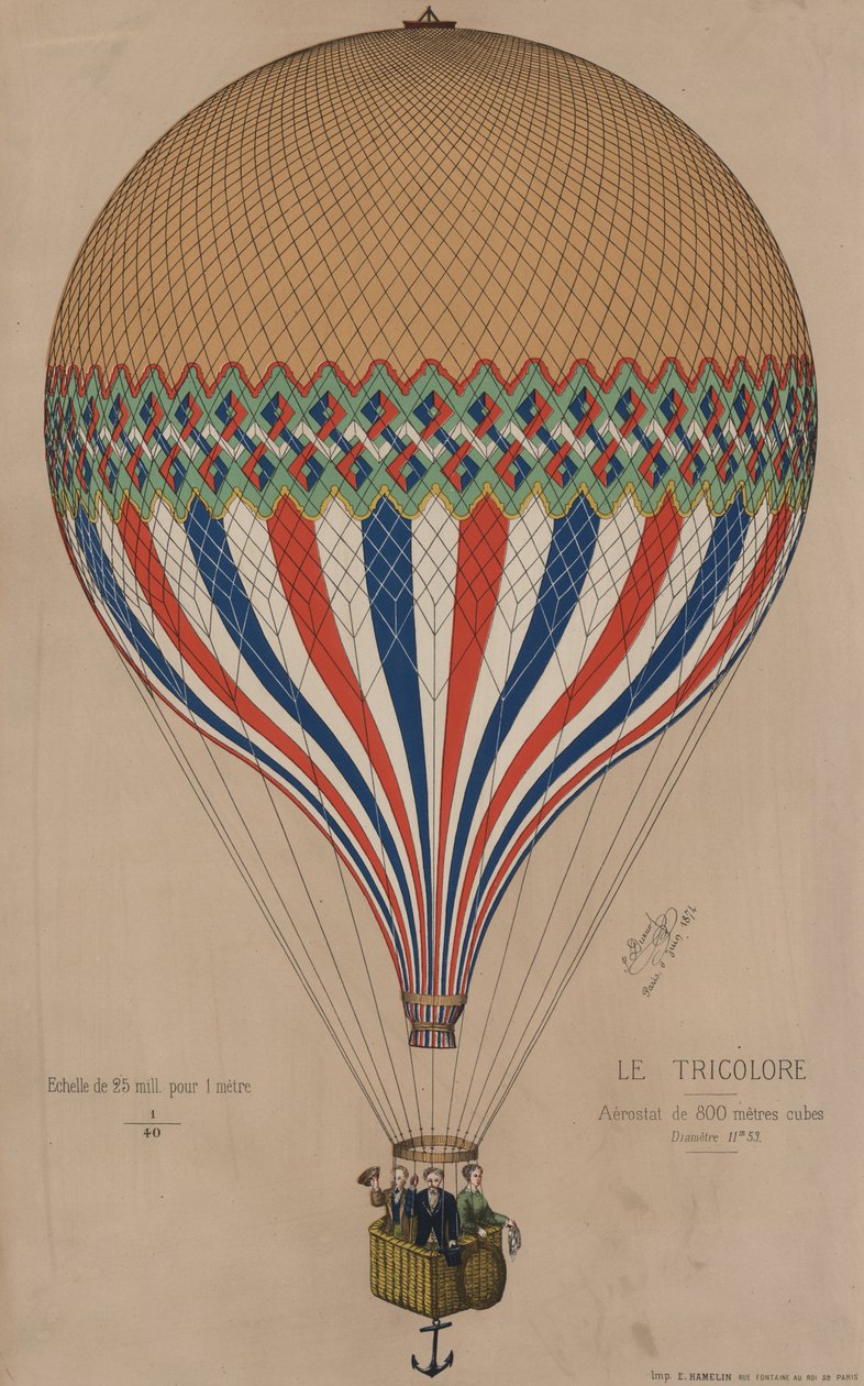 Franse Le Tricolore ballon, 1874 door French School