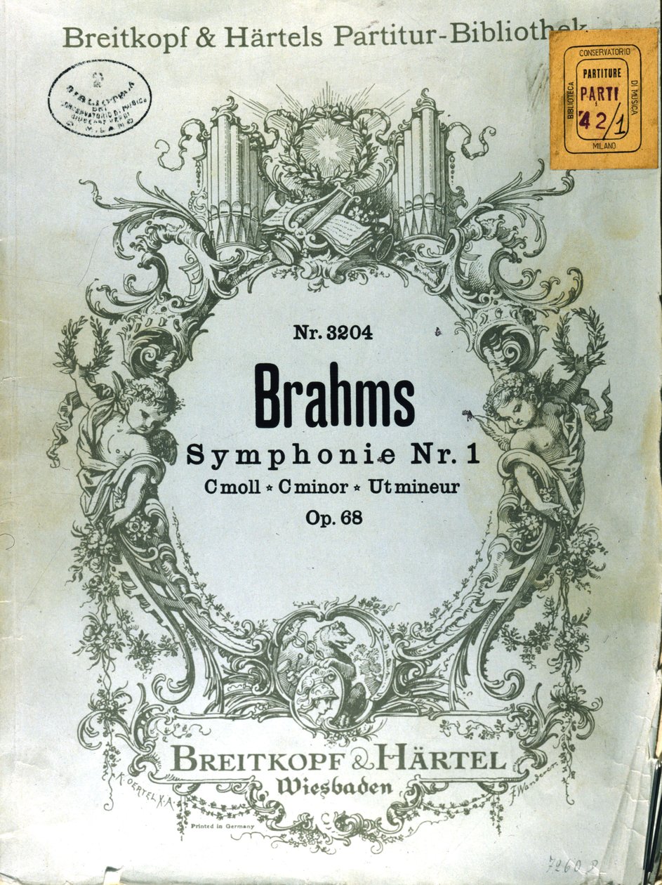Frontispice van de partituur van de eerste symfonie van Johannes Brahms (1833 - 1897) door French School