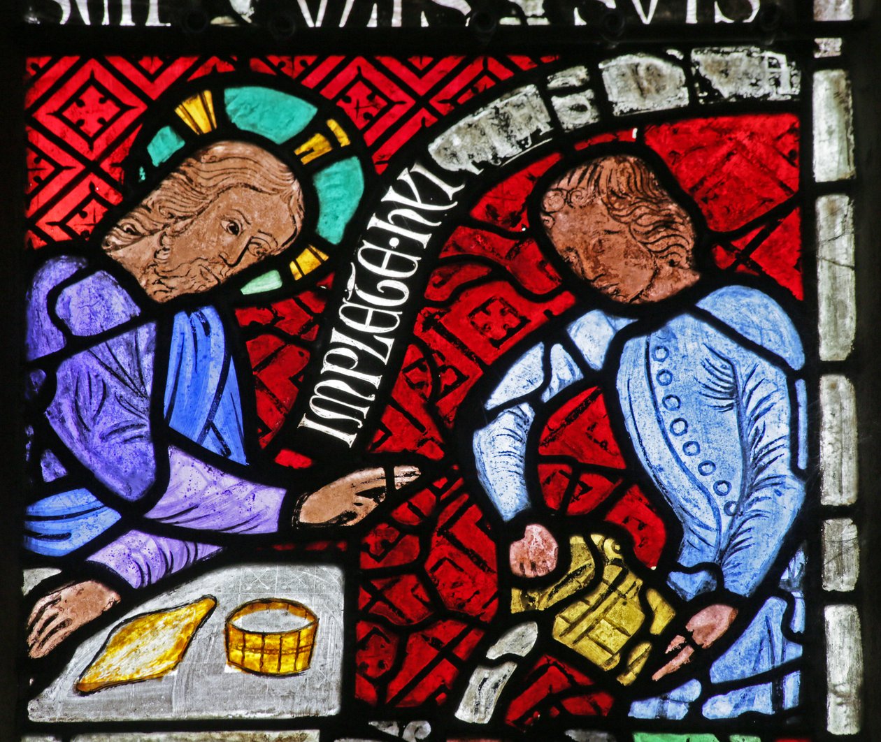 Raam met Christus en een dienaar bij de bruiloft te Kana door French School