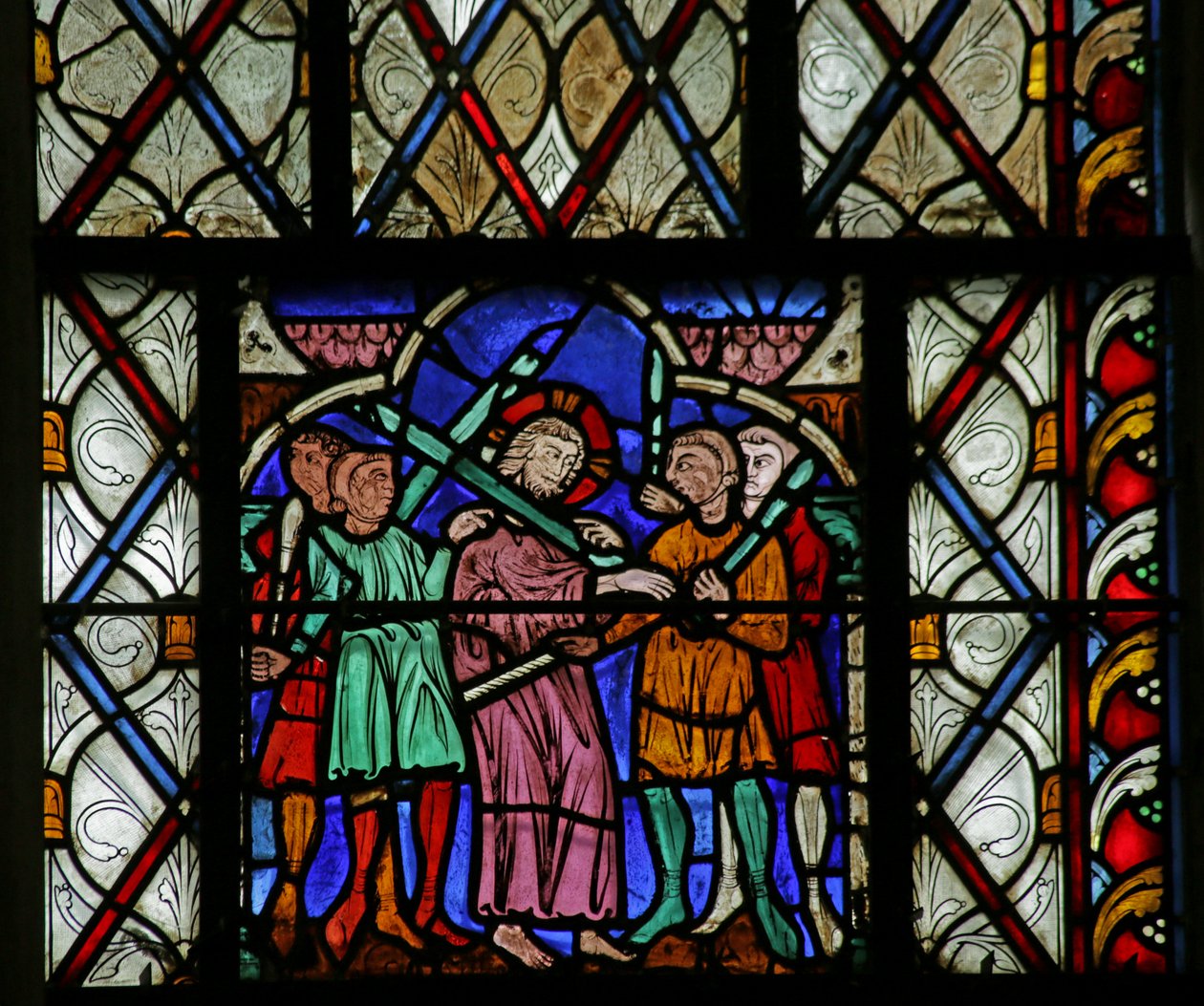 Raam met afbeelding van Christus gearresteerd in Gethsemane door French School