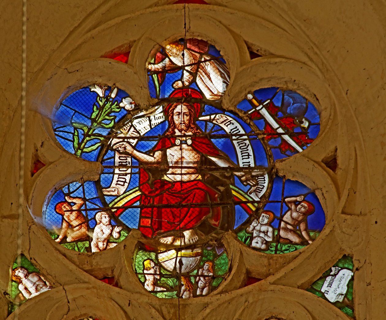 Raam met Christus van het Laatste Oordeel door French School