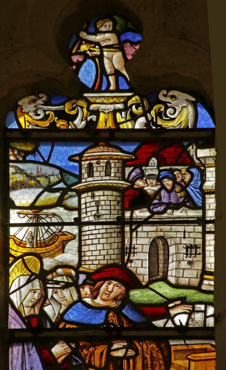 Raam met Sint Maria Magdalena: Graaf en Gravin van Provence met de Heilige door French School