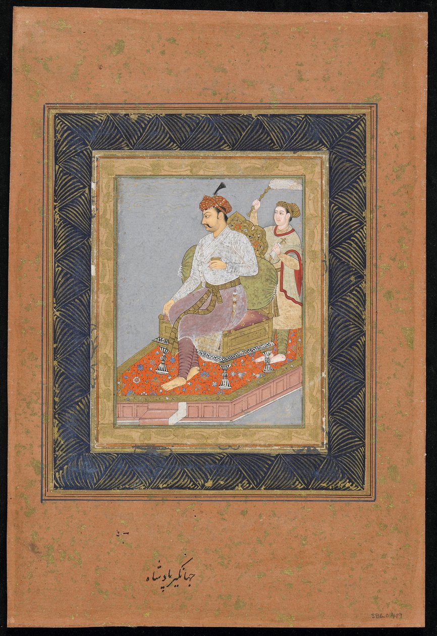 Zittende Prins met Begeleider, los albumblad met schilderij, c.1900 door Indian School