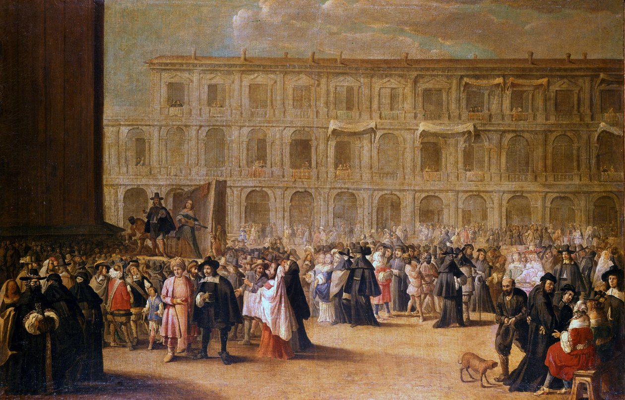 Acteurs voor een voorstelling van het San Marcoplein door Italian School