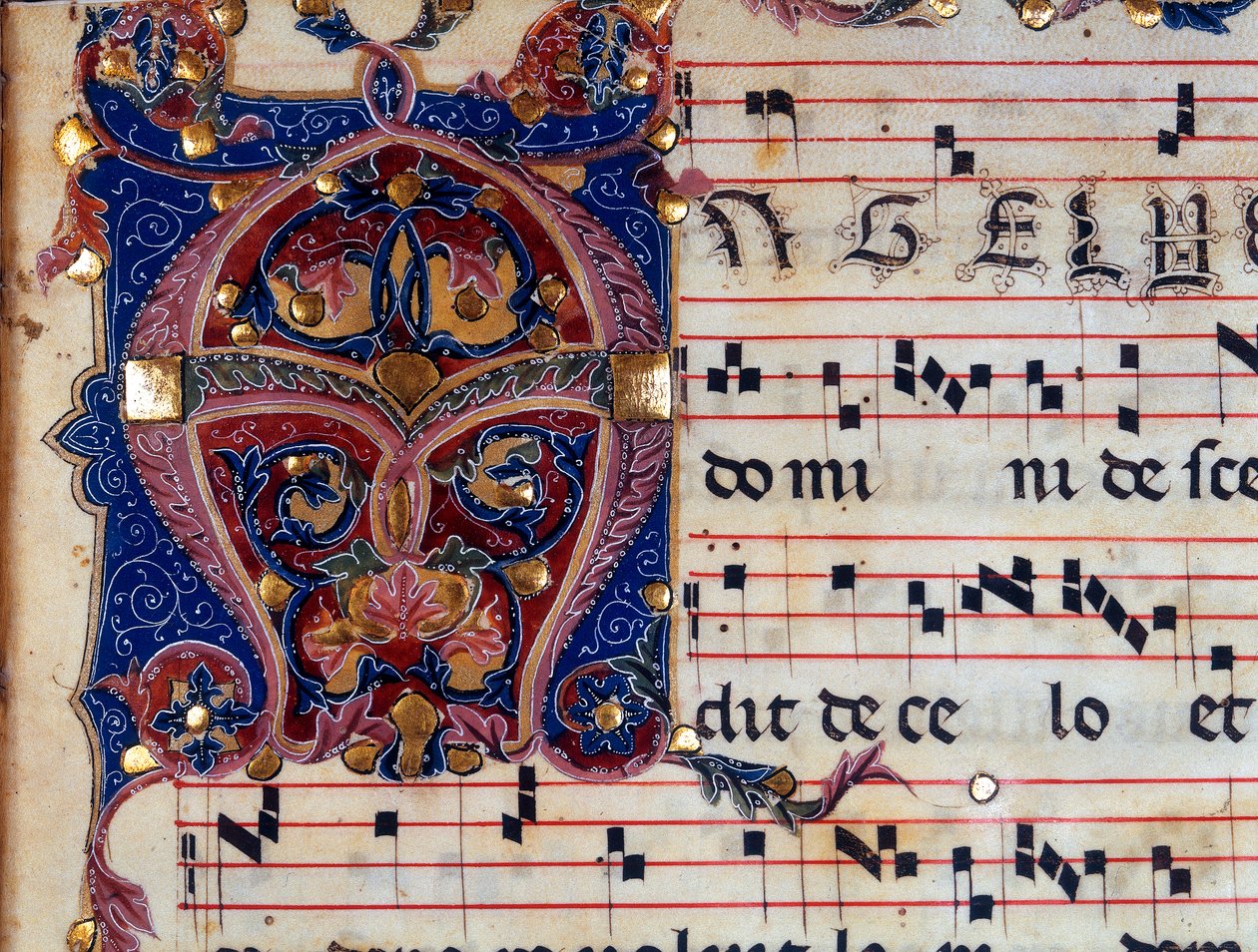 Miniatuurpagina van een koorparchment, detail door Unknown