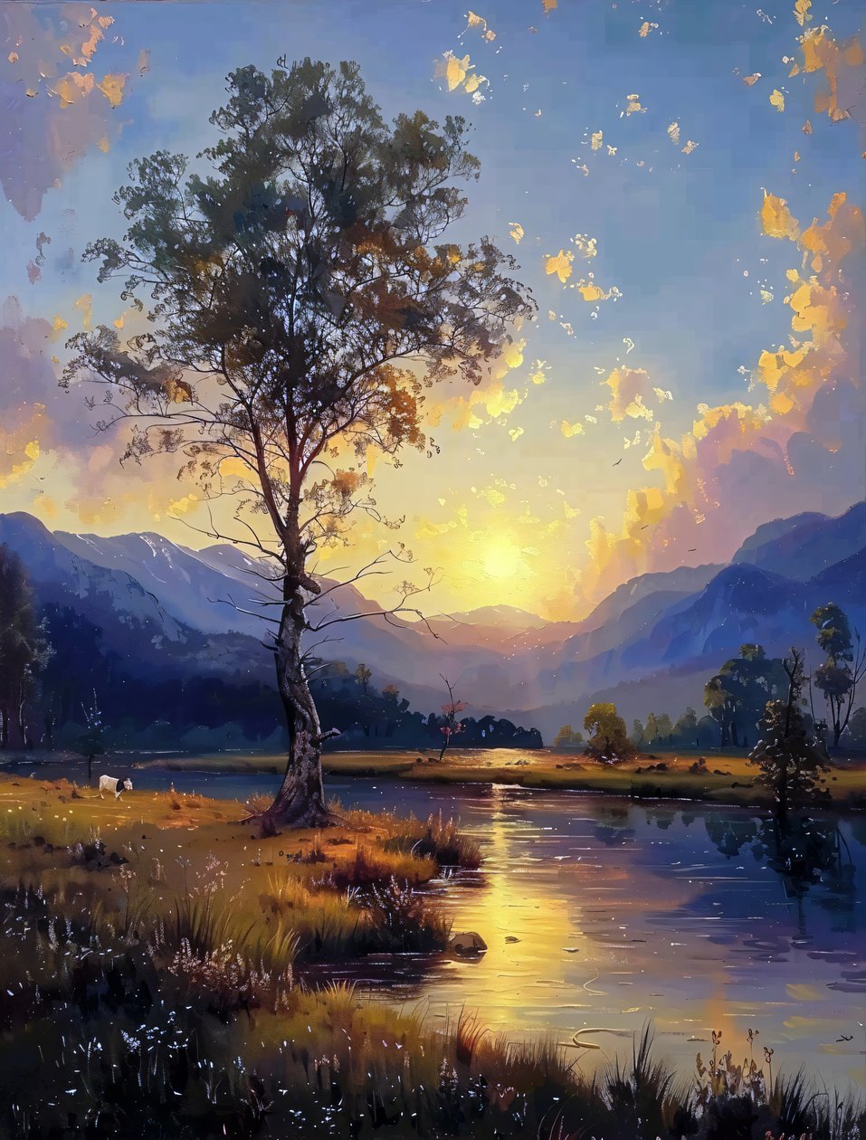 Schoonheid van zonsondergang die overgaat in nacht op Canvas Digitale Schilderij Wanddecoratie door F. Abderrahim