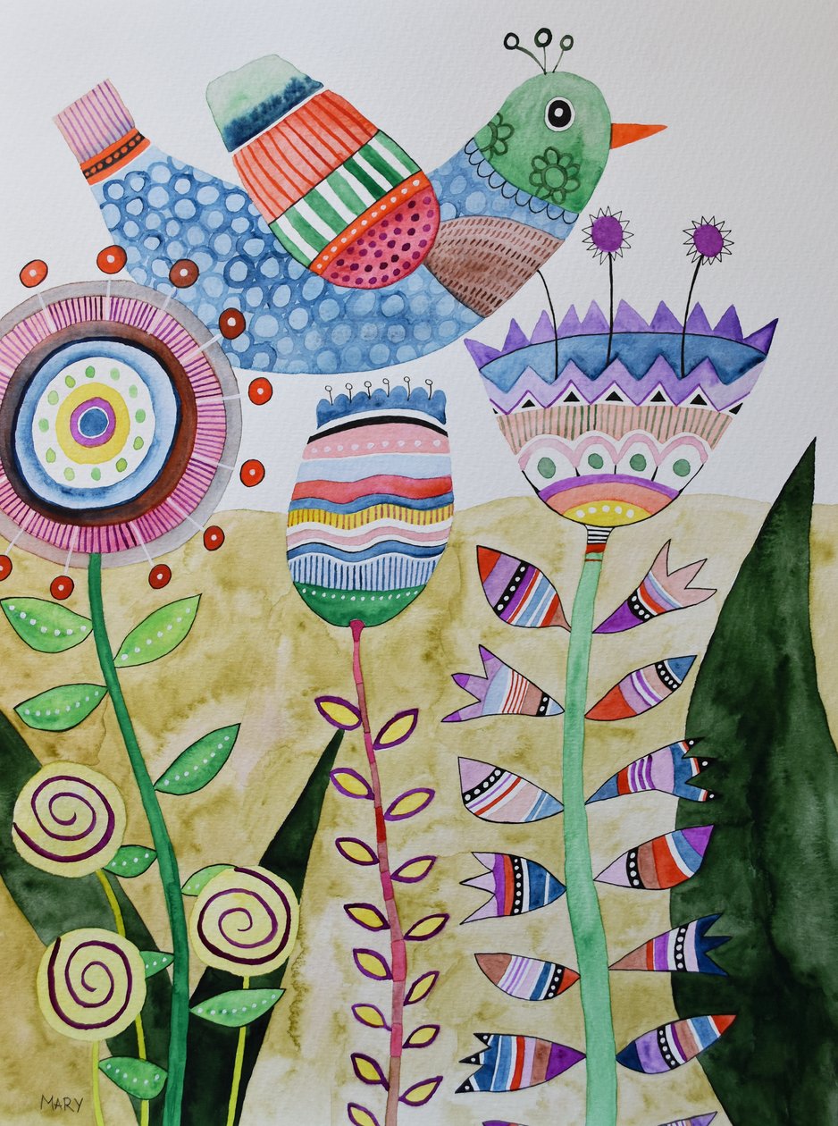 Gekke vogel door Marys Watercolors
