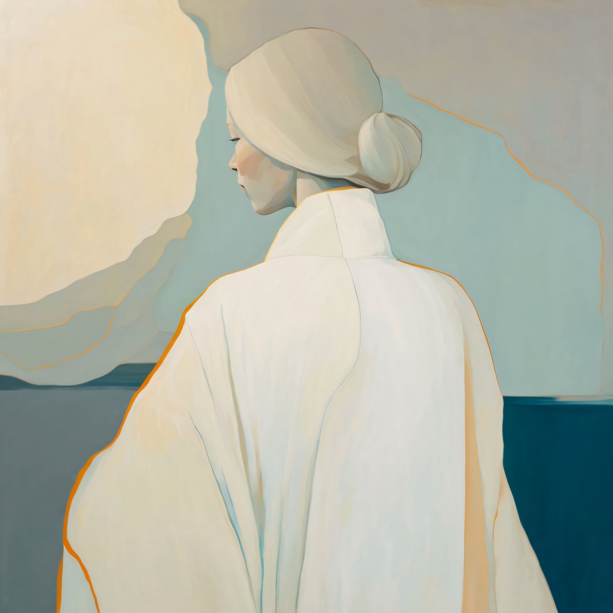 Abstract portret Fair-Hair Girl in White, schoonheid poster afdrukken kwaliteit door F. Abderrahim