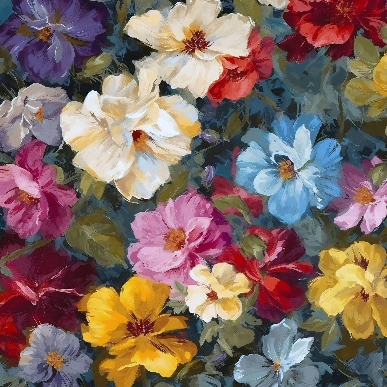 prachtige gedetailleerde handgeschilderde impressionistische bloemen, Muurdecoratie te koop door F. Abderrahim
