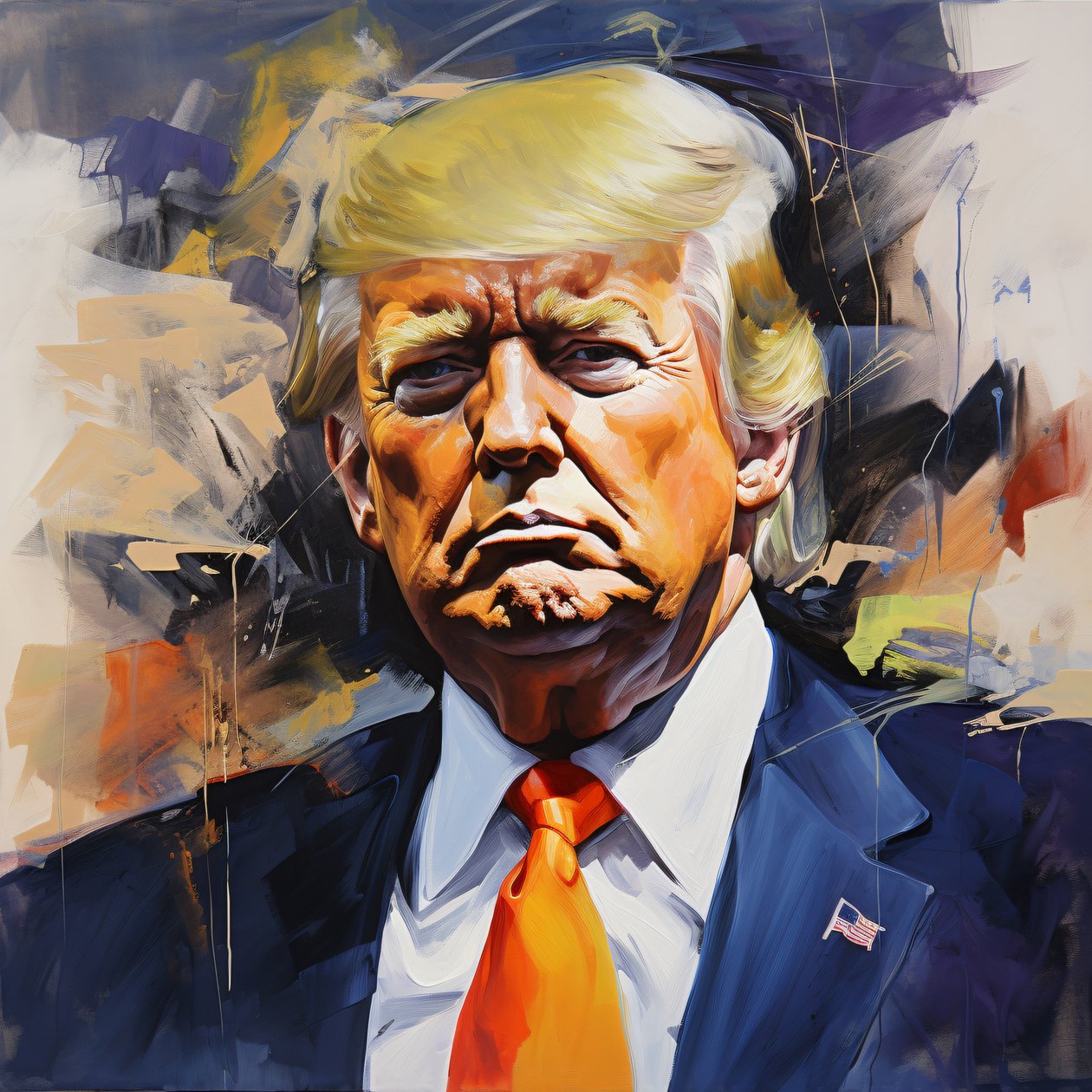 Acrylschilderij Donald Trump, eigentijdse muurkunst, muurdecoratie voor kantoor door F. Abderrahim