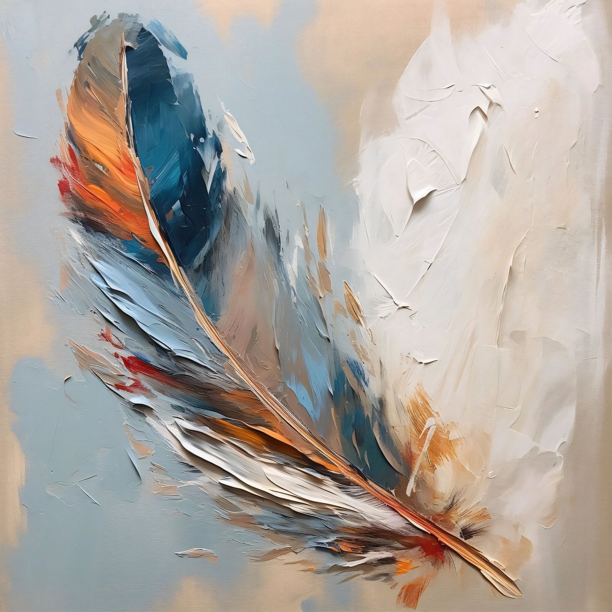 mooi kleurenpalet rood blauw olieverfschilderij, wanddecoratieprints door F. Abderrahim