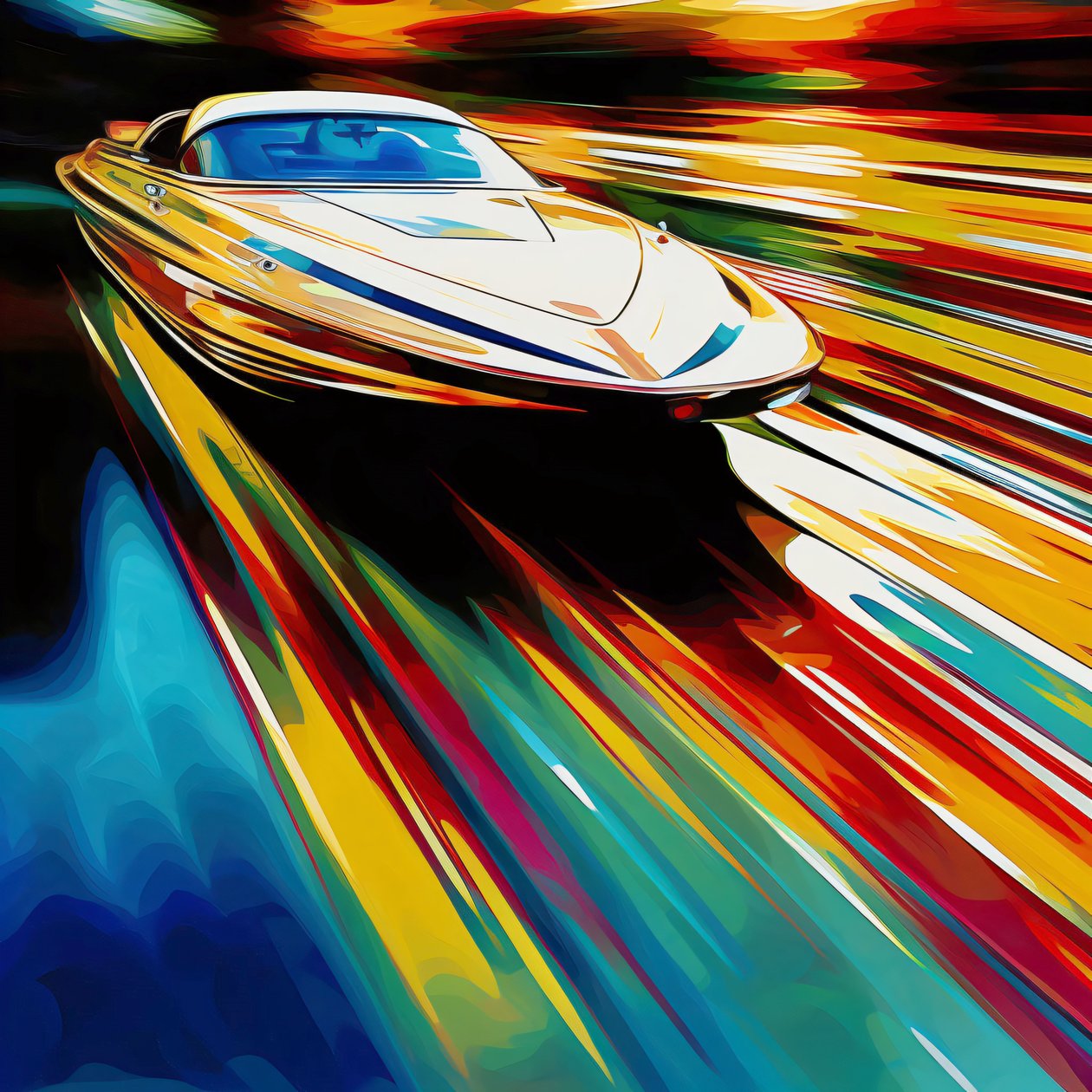 Glijden door het licht: Speedboat on a Shiny Road, canvas art prints door F. Abderrahim