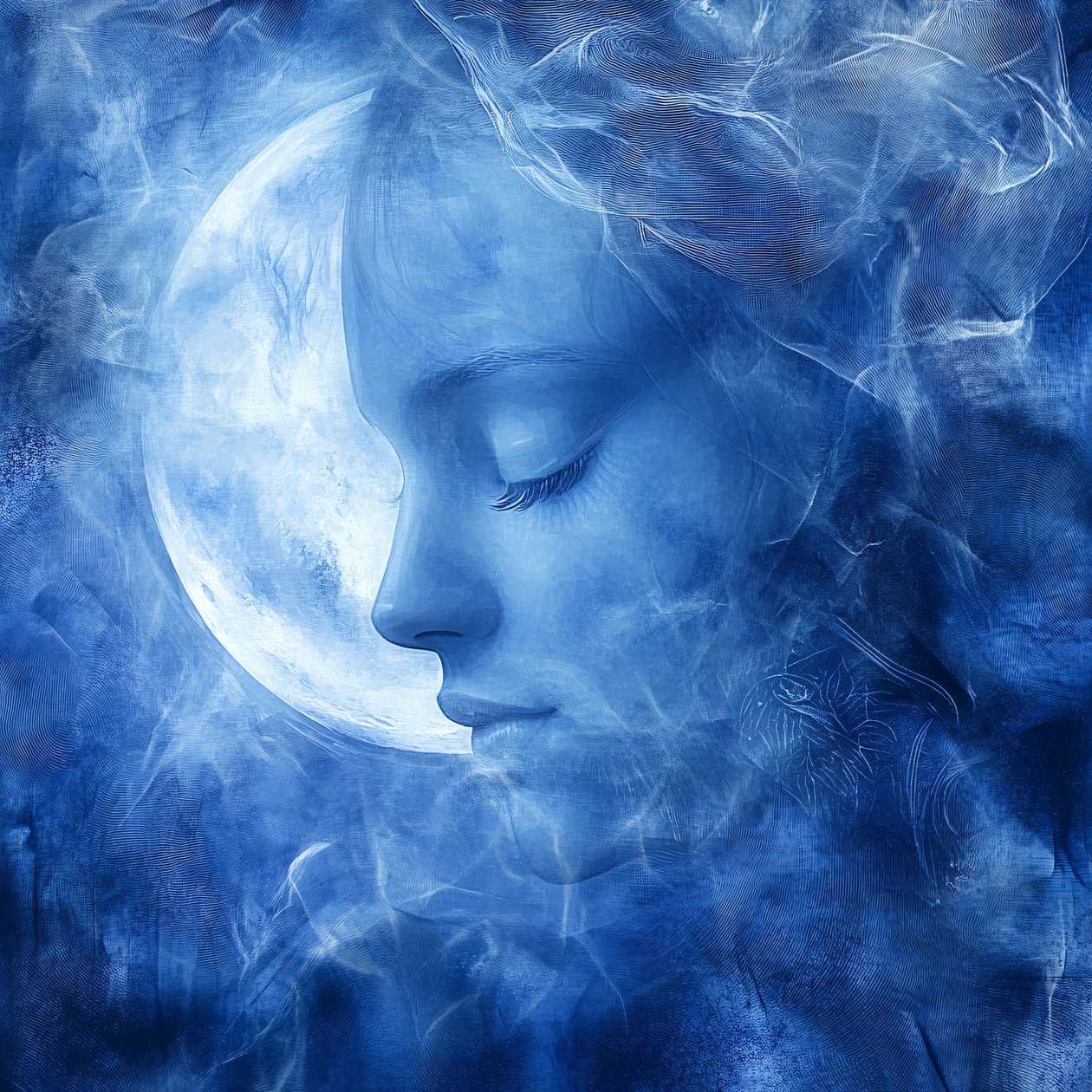 De prachtige Fluister van de Maan van Selene die op witte achtergrond wordt geïsoleerd, muurhuisdecoratie door F. Abderrahim
