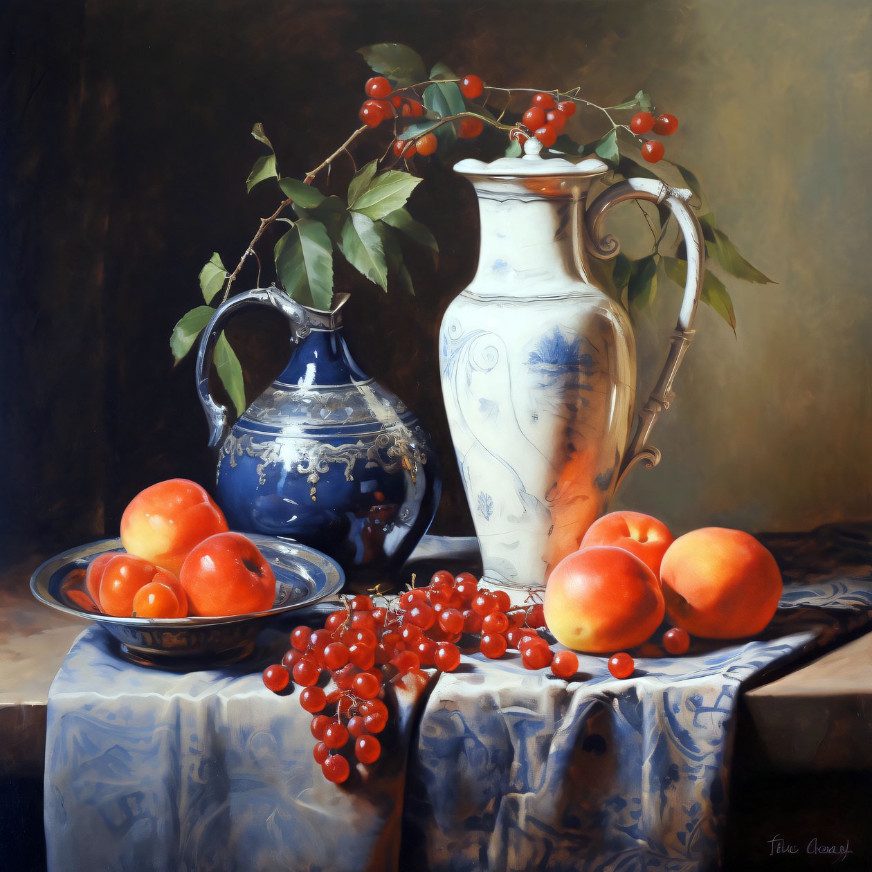 Fruitstilleven, olieverfschilderij, online afdrukken op aanvraag door F. Abderrahim