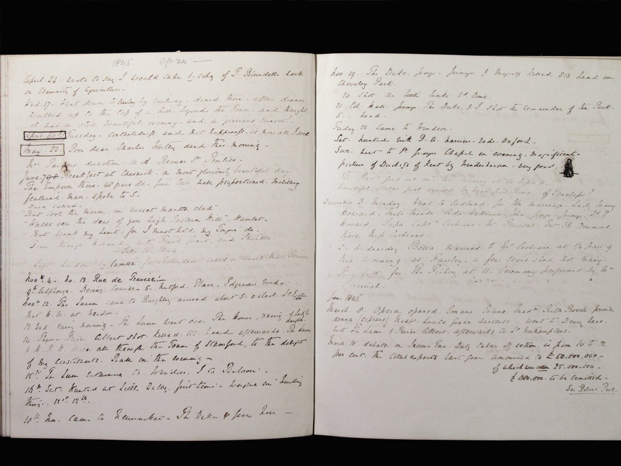 Uittreksel uit het dagboek van de Markies van Granby, 24 april 1845 door Charles Manners, 6th Duke of Rutland
