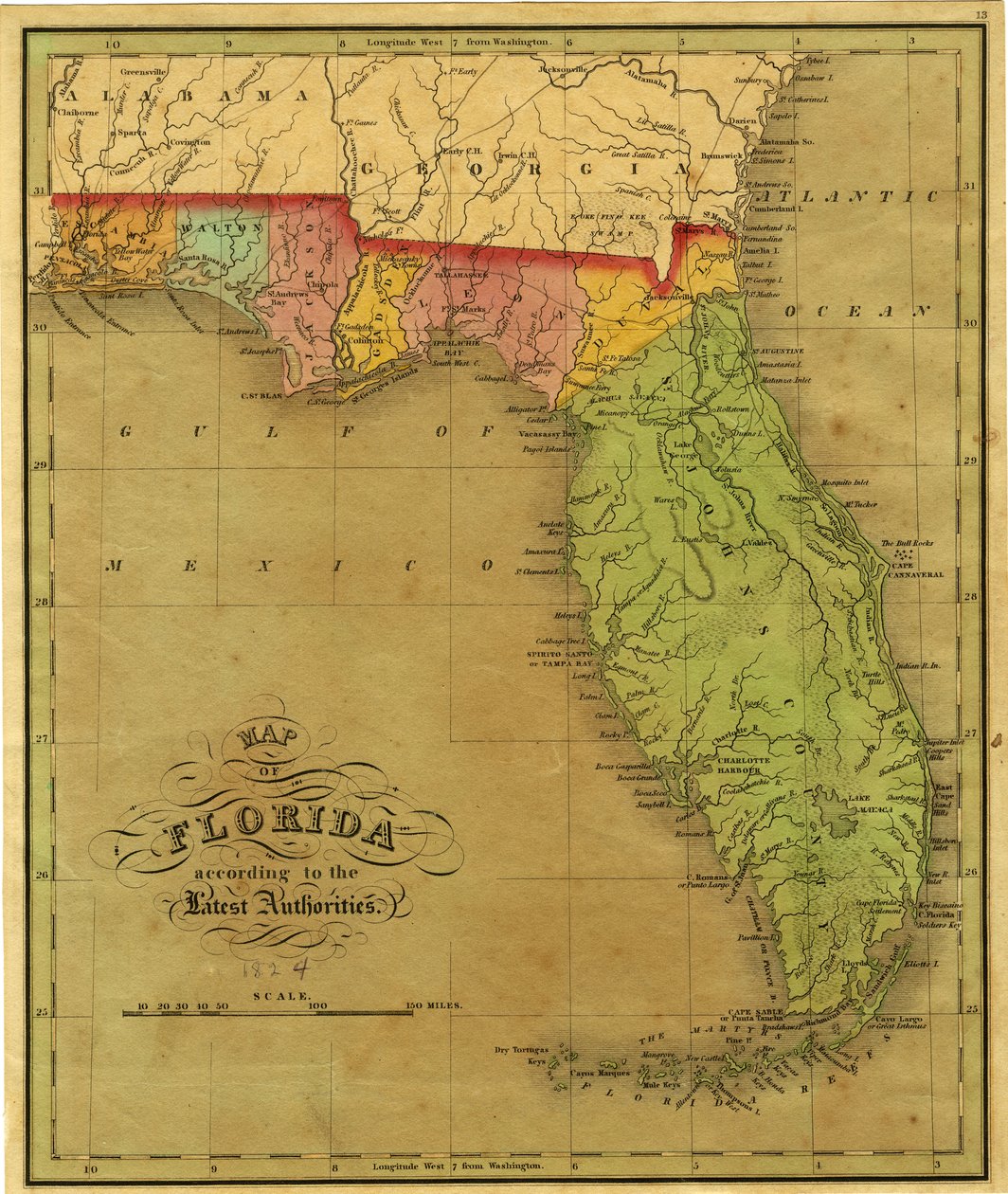 Kaart van Florida, 1826 door A. Finley