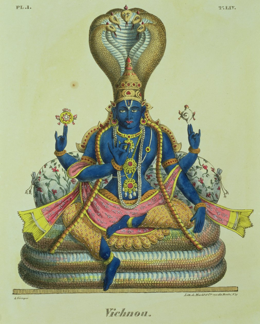 Vishnu, gegraveerd door de Marlet door A. Geringer