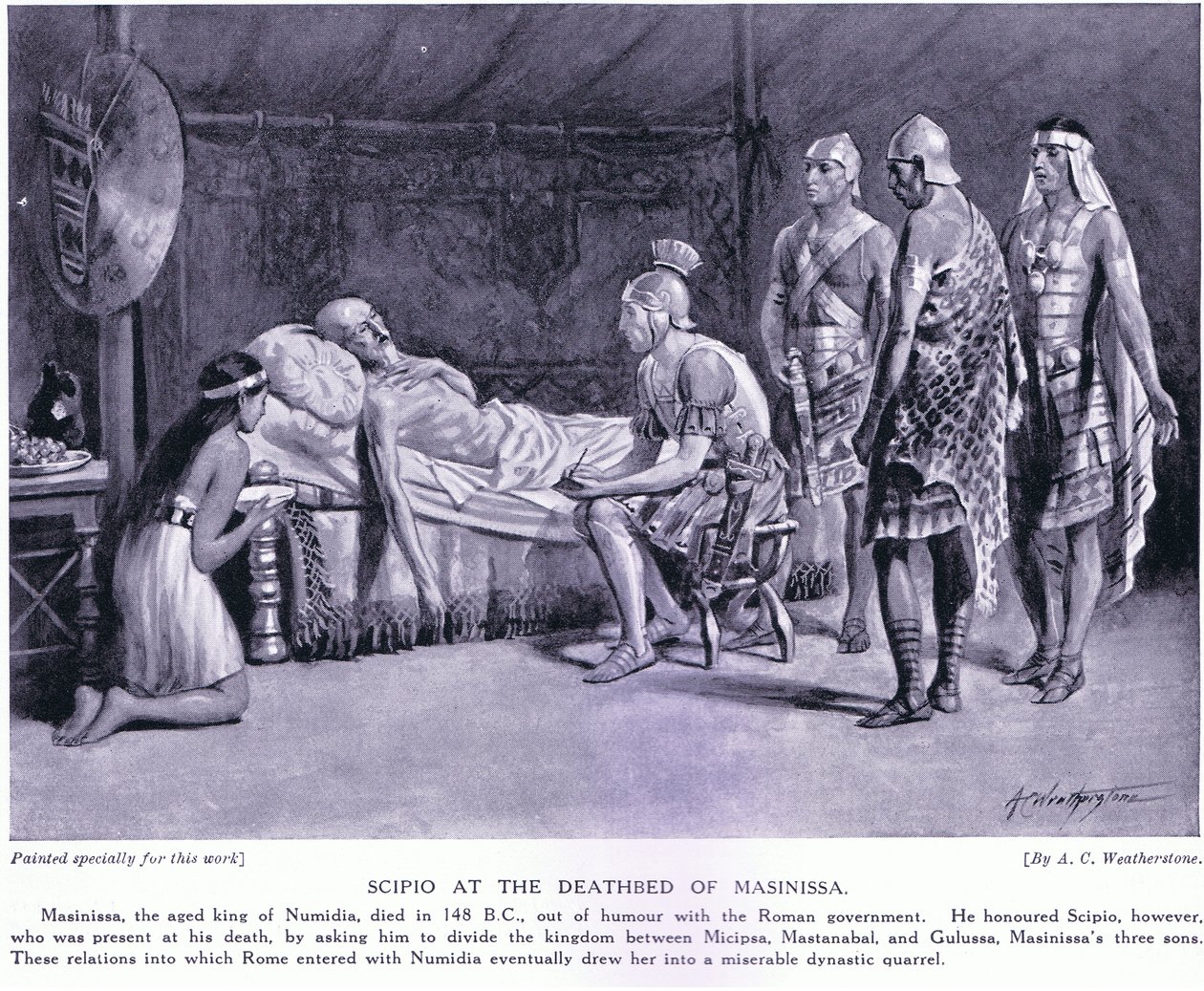 Scipio aan het sterfbed van Masinissa door A.C. Weatherstone