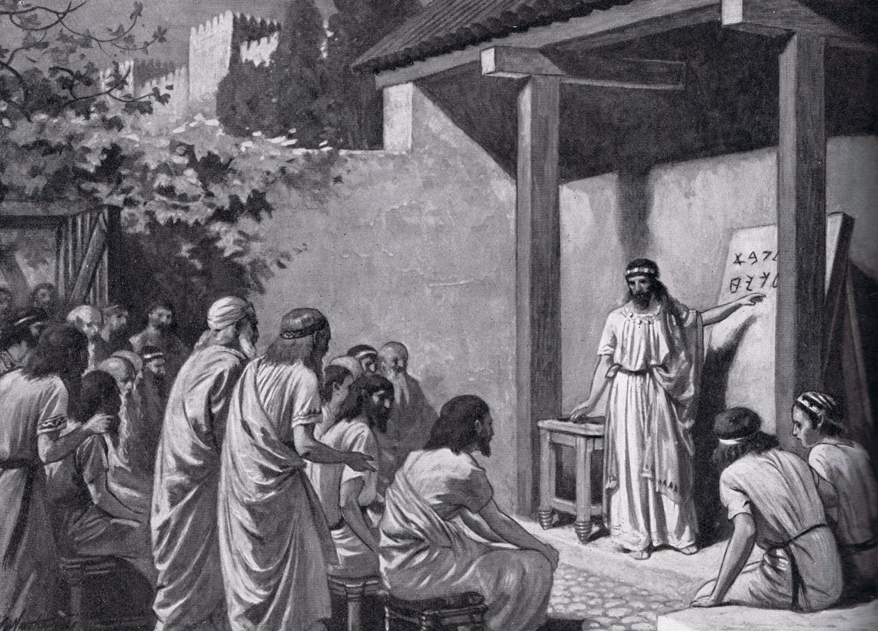 Cadmus geeft de Grieken een alfabet, illustratie uit 