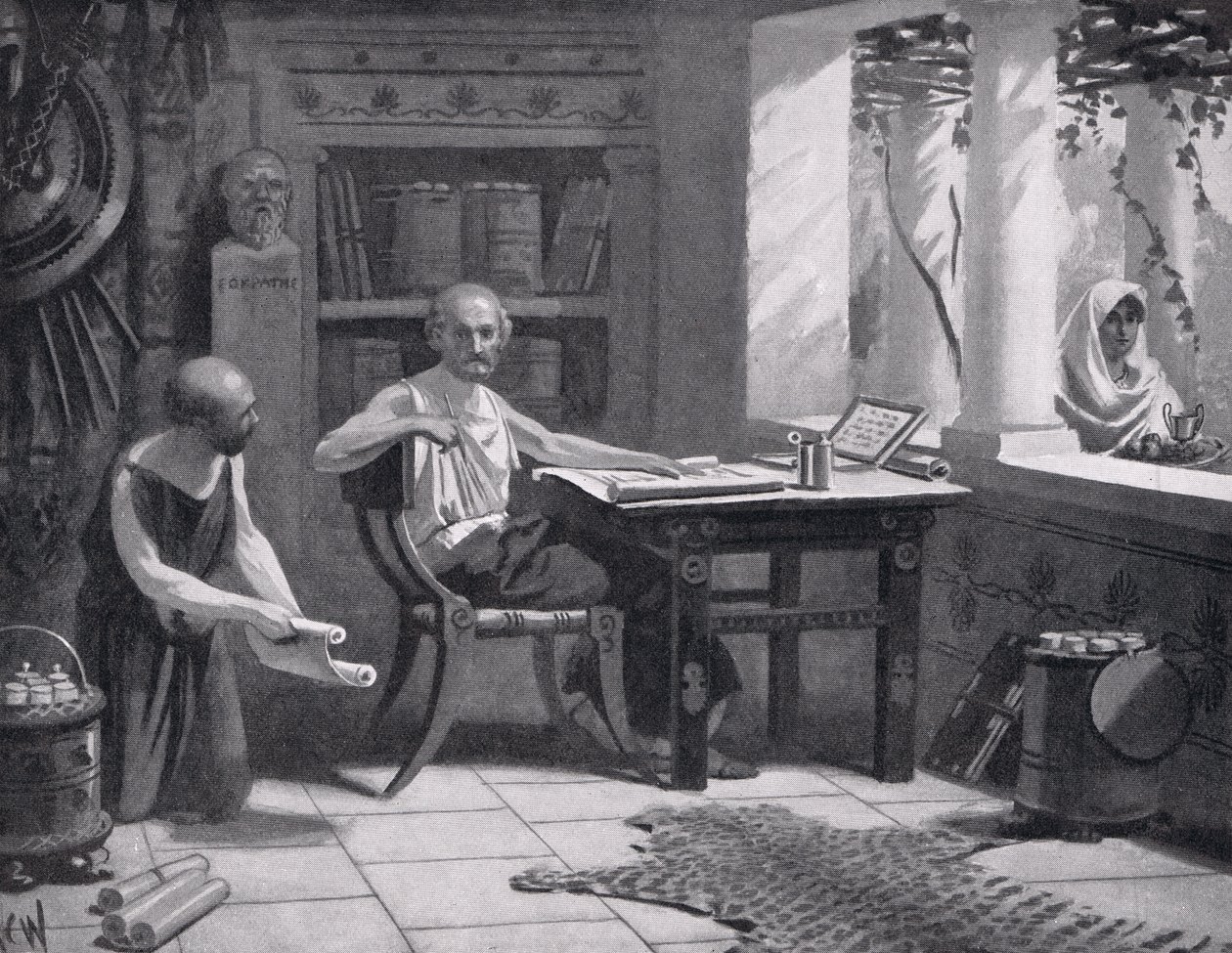 Xenophon dicteert zijn geschiedenis, illustratie uit 
