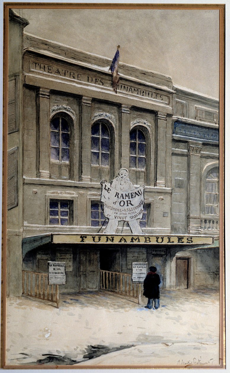 Uitzicht op het Theatre des Funambules op de boulevard du Crime door A.P. Martial