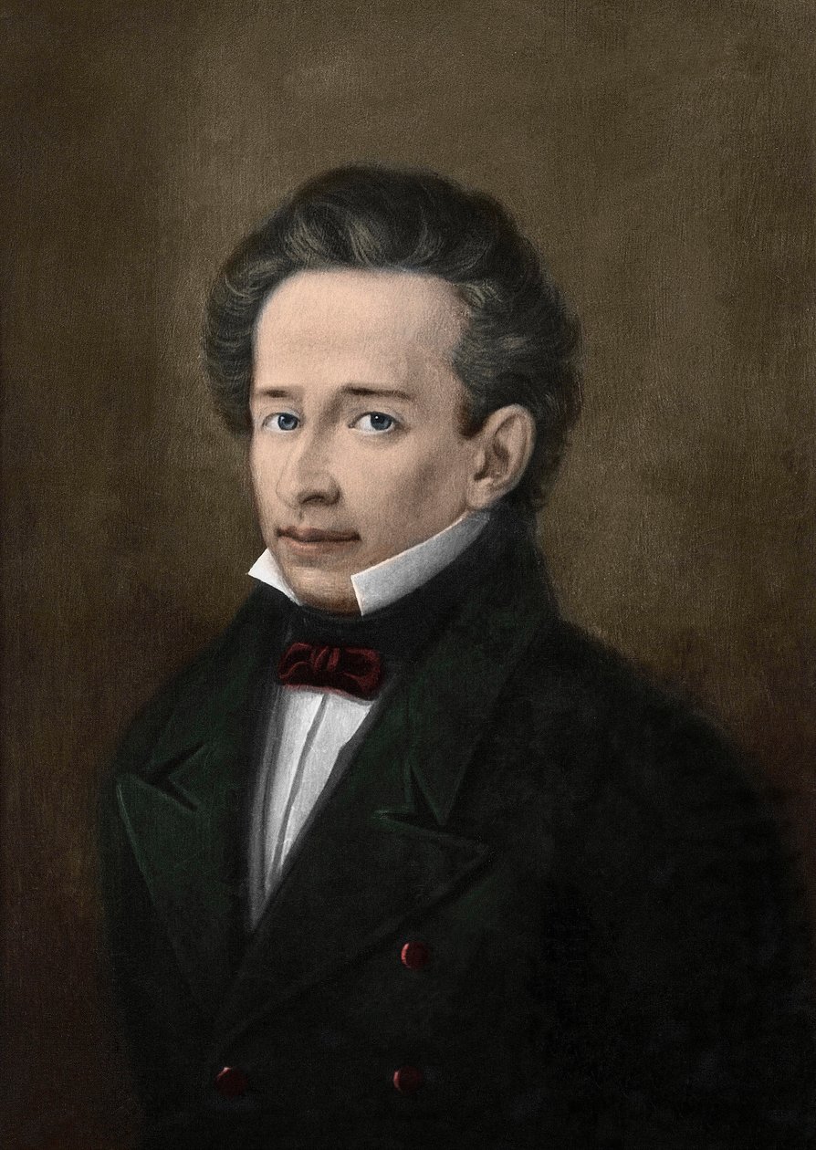 Portret van Giacomo Leopardi (1798-1837) naar het portret van A. Ferrazzi door A. (after) Ferrazzi