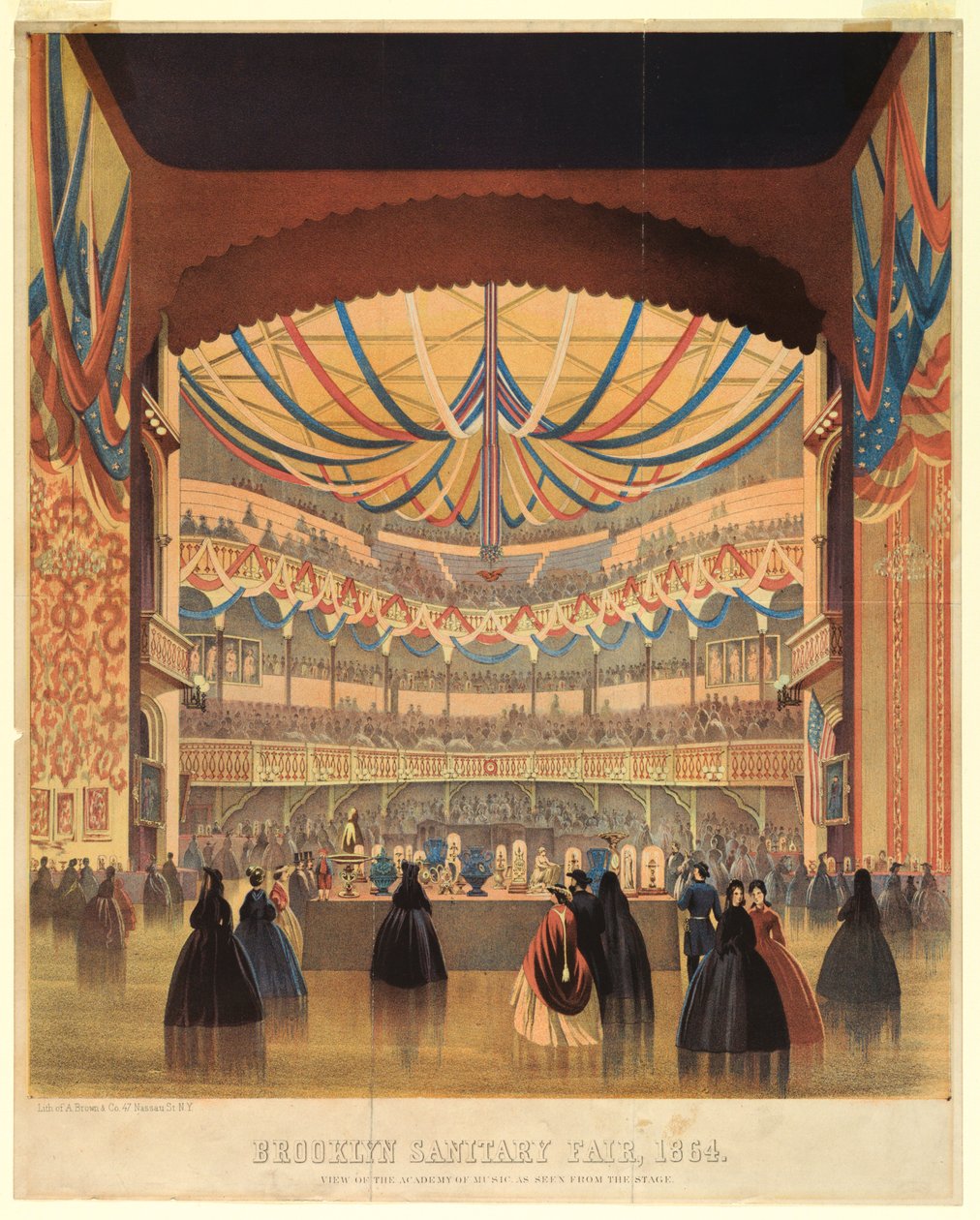 Brooklyn Sanitary Fair van 1864, de Academie voor Muziek door A. Brown and Company