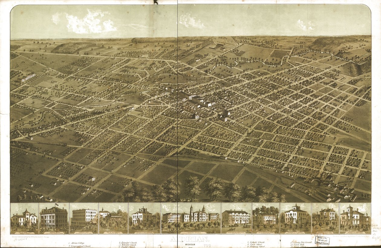 Adrian, Michigan 1866. LOC 73693418 door A.; Chicago Lithographing Co. Ruger