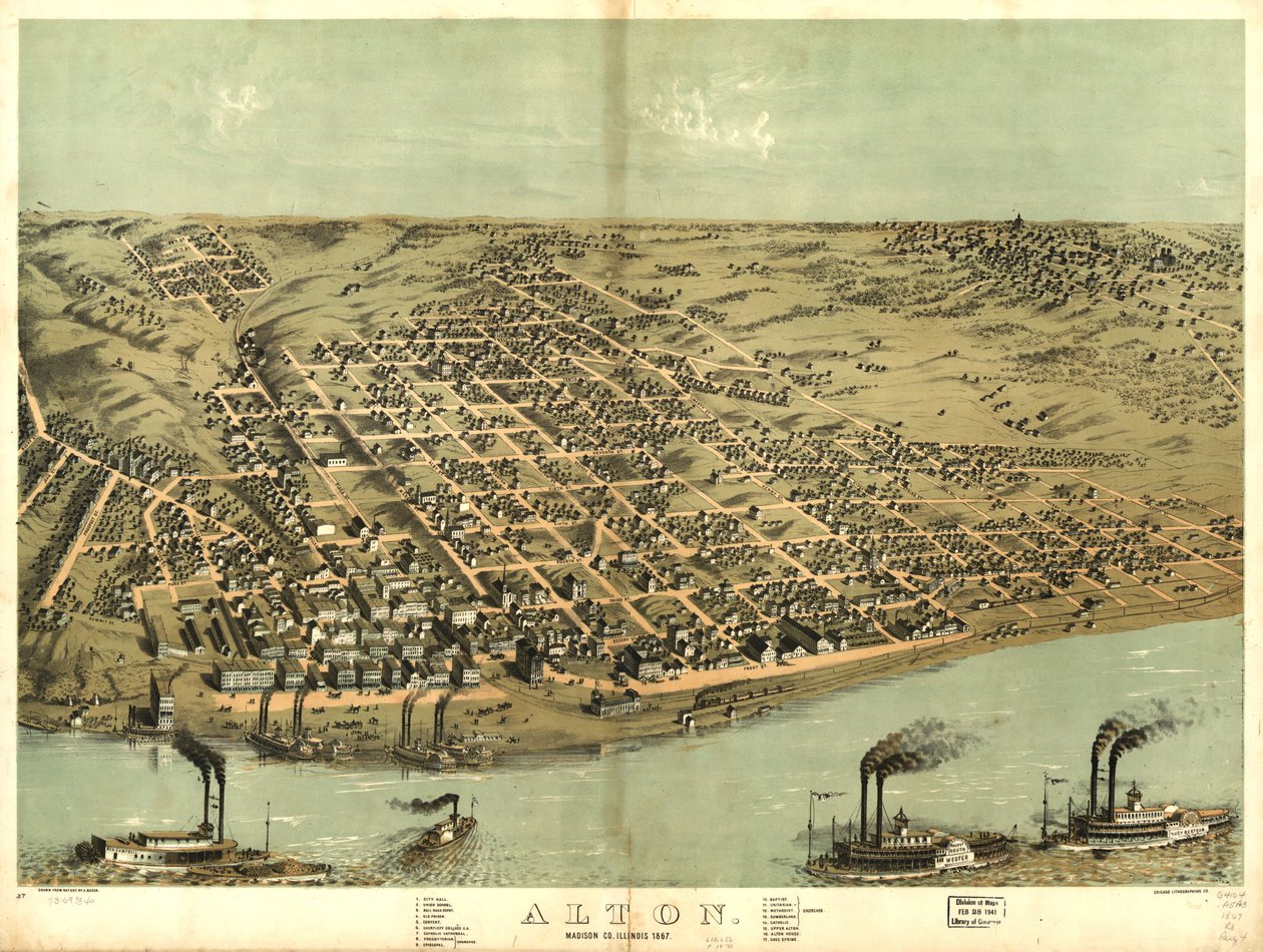 Alton, Madison Co, Illinois 1867. LOC 73693340 door A.; Chicago Lithographing Co. Ruger