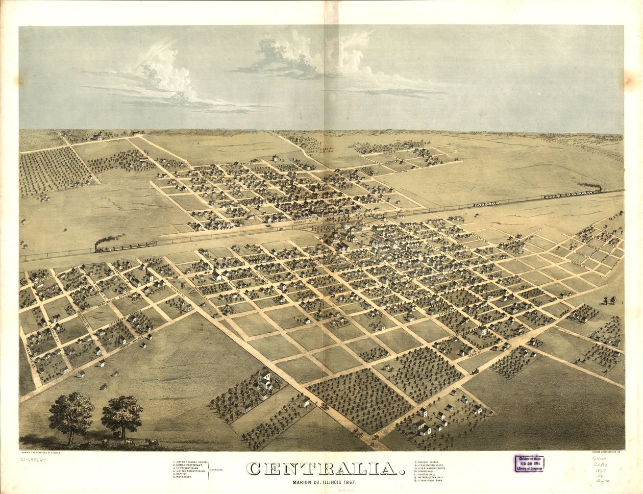 Centralia, Marion Co., Illinois 1867. LOC 73693347 door A.; Chicago Lithographing Co. Ruger