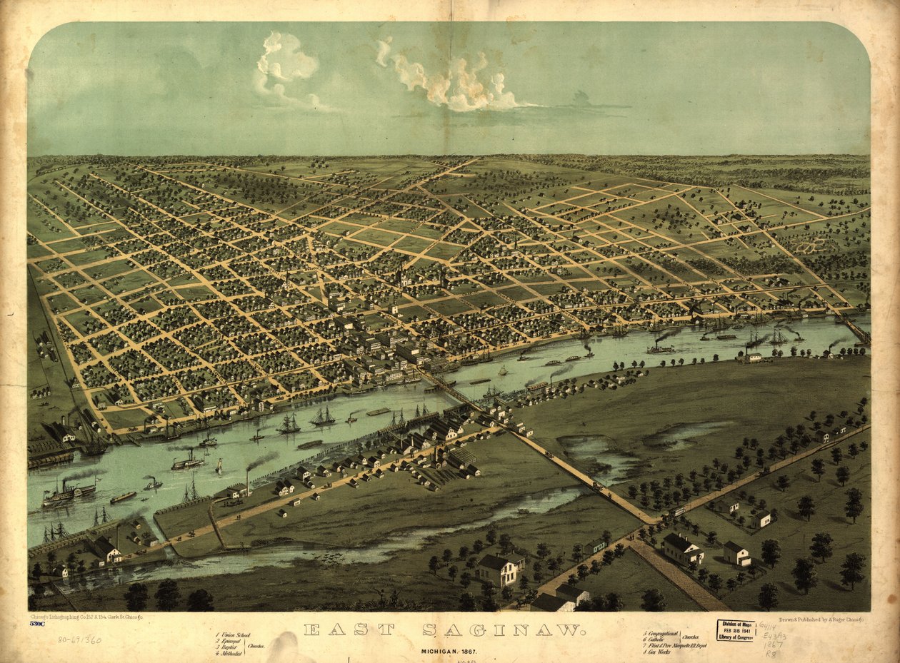 Oost-Saginaw, Michigan, 1867 LOC 80691360 door A.; Chicago Lithographing Co. Ruger