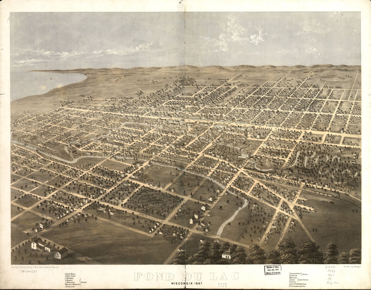 Fond du Lac, Wisconsin 1867. LOC 73694539 door A.; Chicago Lithographing Co. Ruger