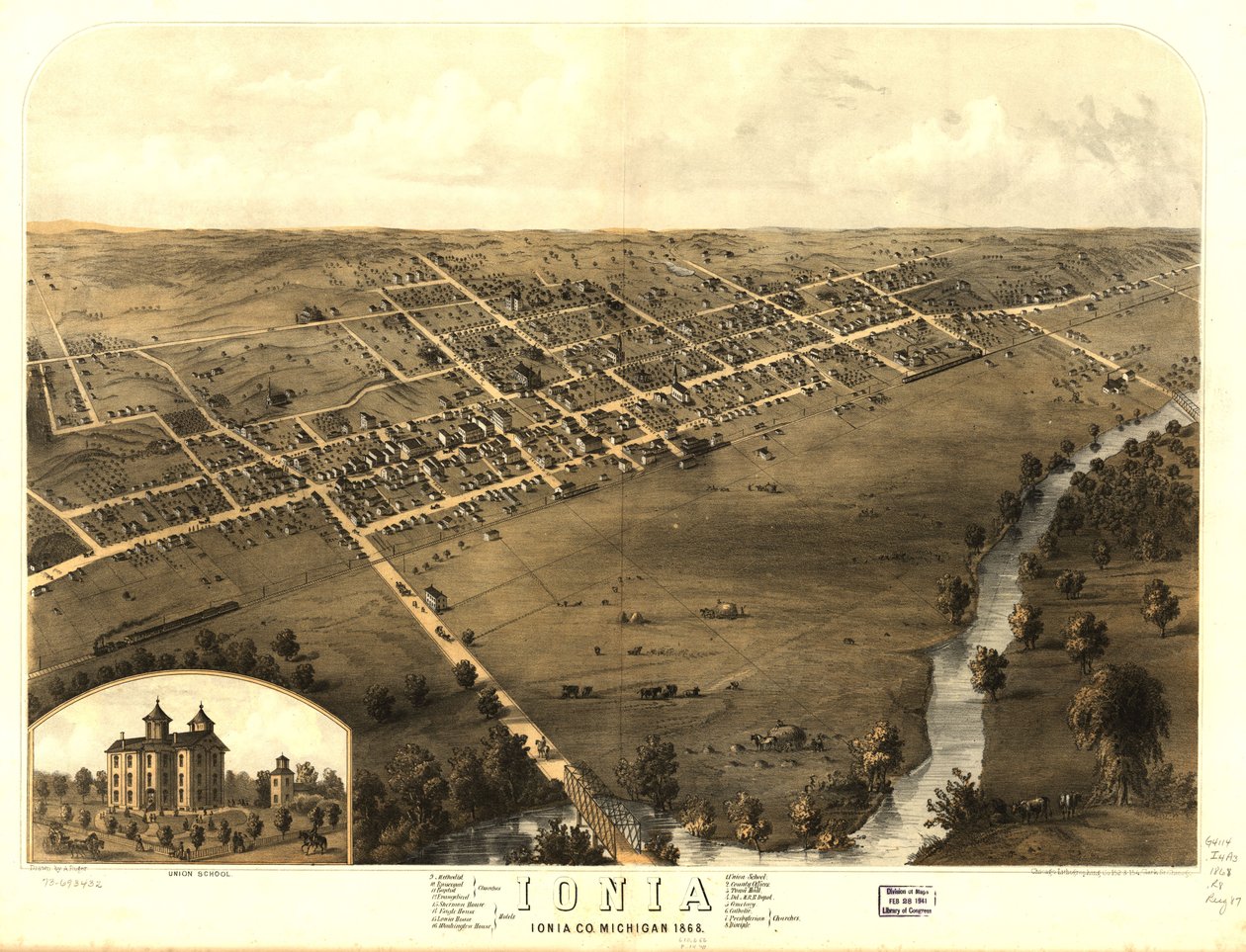 Ionia, Ionia Co, Michigan 1868. LOC 73693432 door A.; Chicago Lithographing Co. Ruger