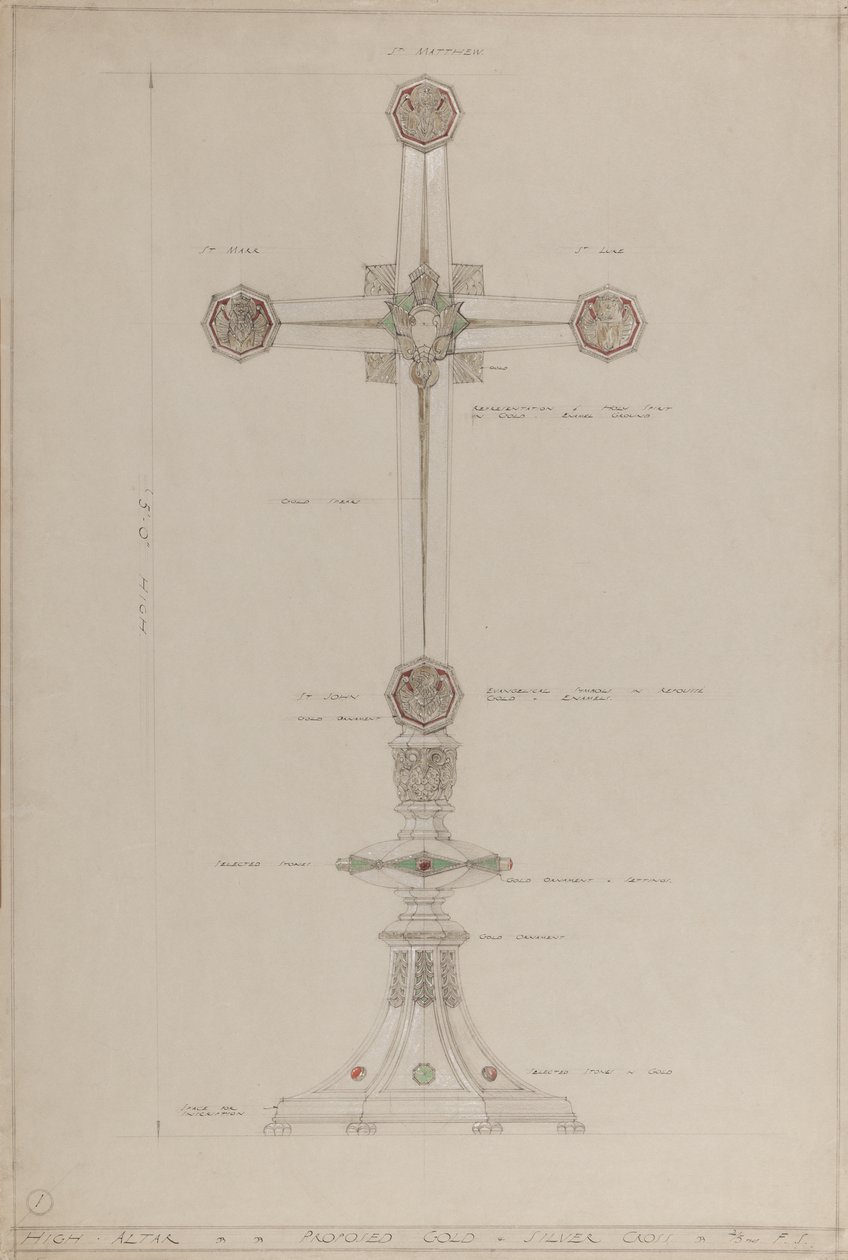 Hoogaltaar: voorgesteld gouden en zilveren kruis, 5 ft hoog door A. Edward Jones and Co.