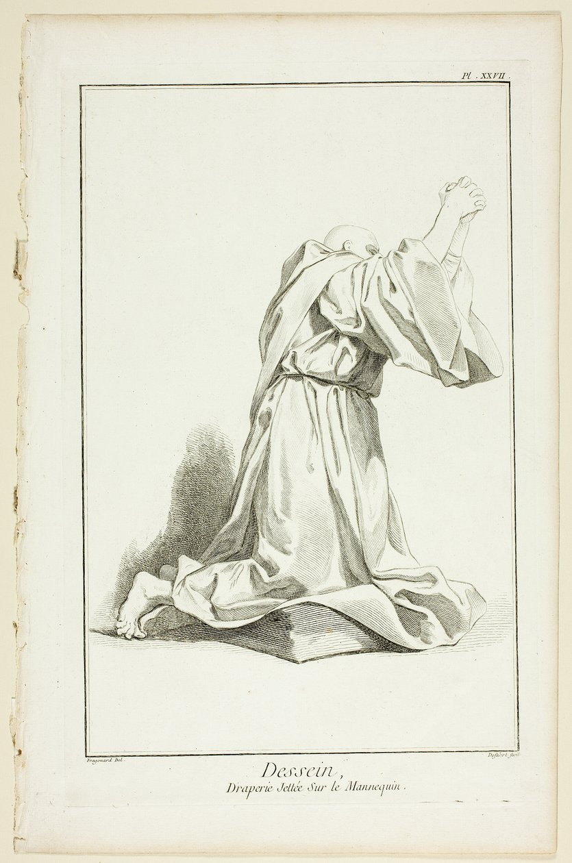 Ontwerp: Draperie gerangschikt op een model, uit Encyclopédie door A. J. Defehrt