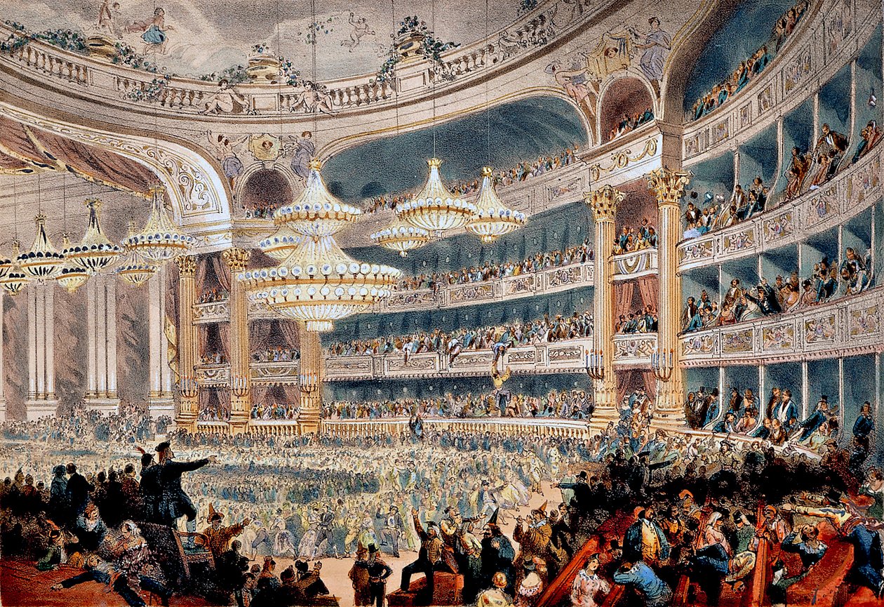 Bal in de Opera de la rue Le Peletier in Parijs rond 1850 - Gravure door A Provost door A Provost