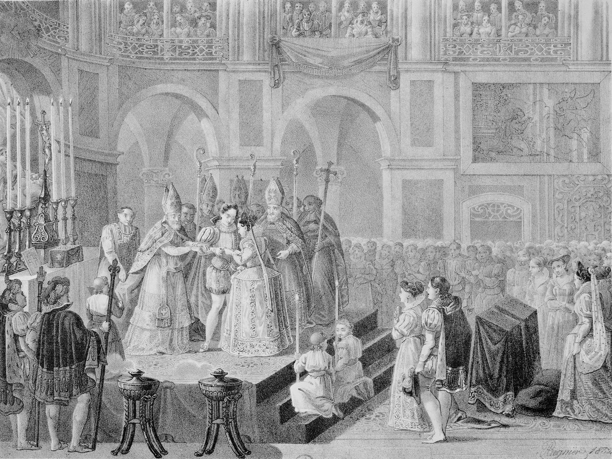 Het Huwelijk van Hendrik III (1553-1610) en Marguerite van Frankrijk (1553-1615) in 1572, 1832 door A. Regnier