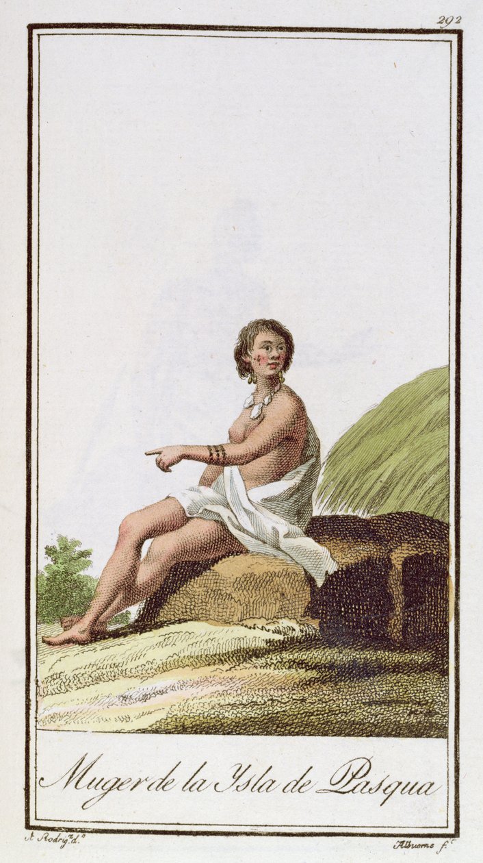 Een vrouw van Paaseiland, gegraveerd door Albuerne, 1799 door A. Rodriguez