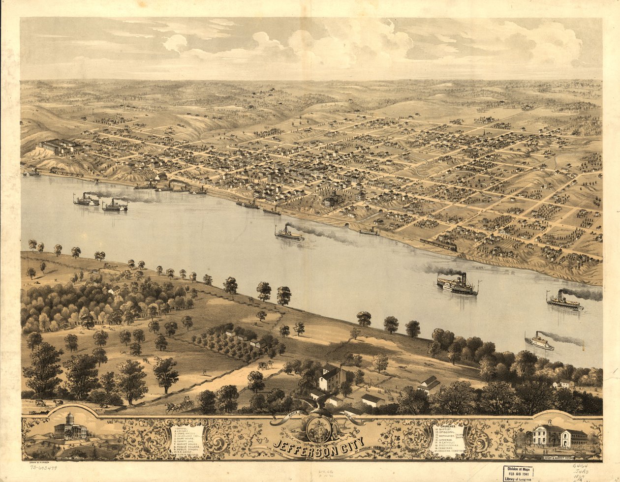 Gezicht in vogelvlucht op Jefferson City, de hoofdstad van Missouri 1869. LOC 73693479 door A. Ruger