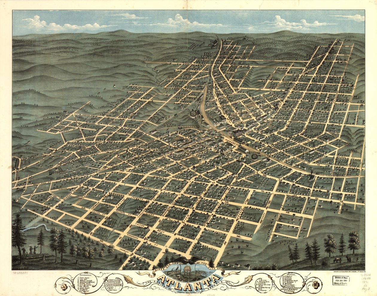 Vogelvluchtperspectief van de stad Atlanta, de hoofdstad van Georgia 1871. LOC 73693339 door A. Ruger
