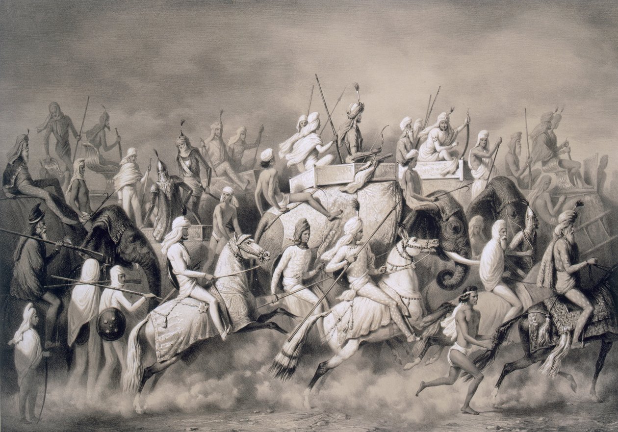 Chir Singh, Maharadja van de Sikhs en koning van Punjab met zijn gevolg op jacht nabij Lahore door A. Soltykoff