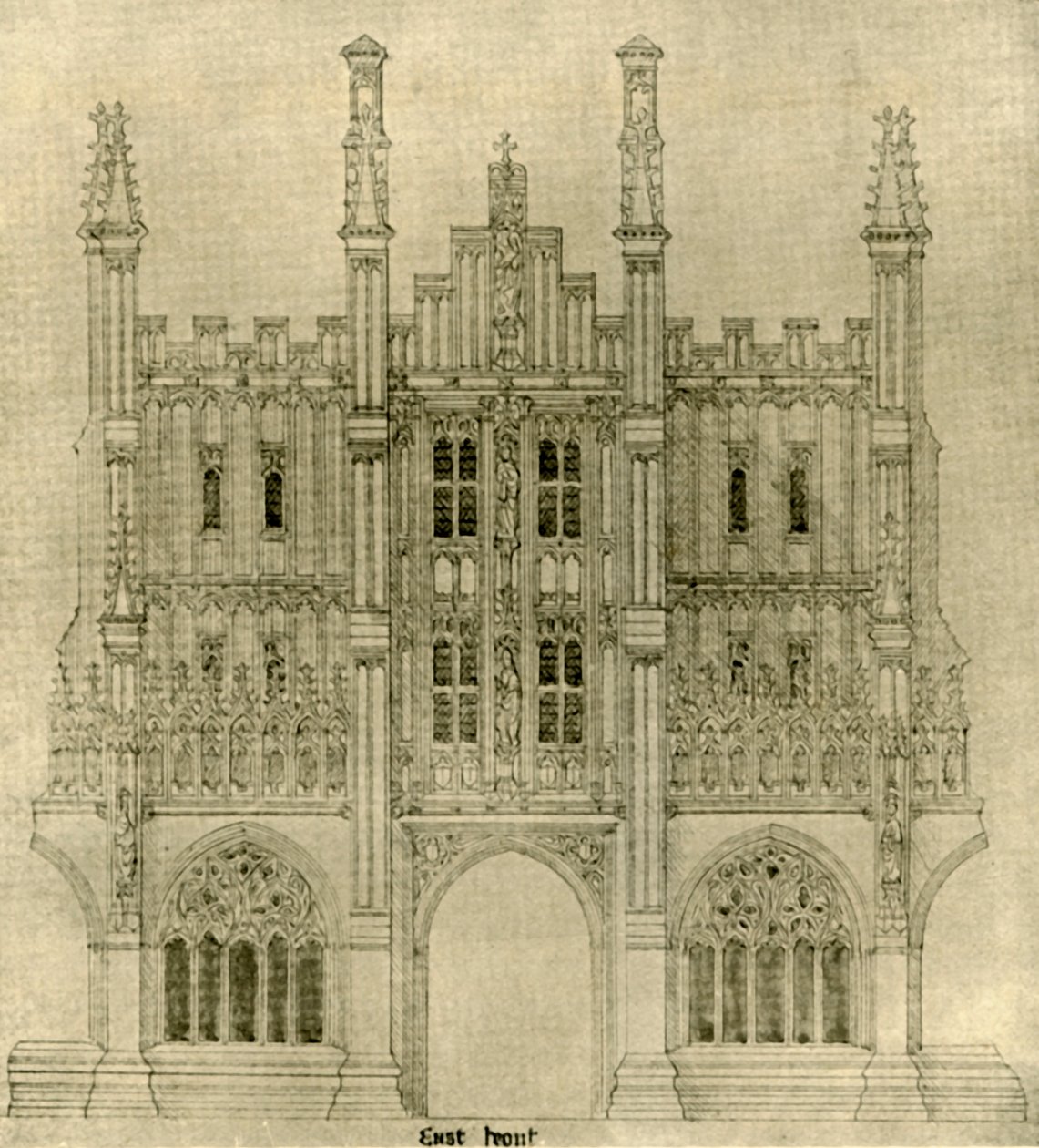 Architecturale tekening: Oostgevel, 1833-1834, 1906 door A. W. N. Pugin