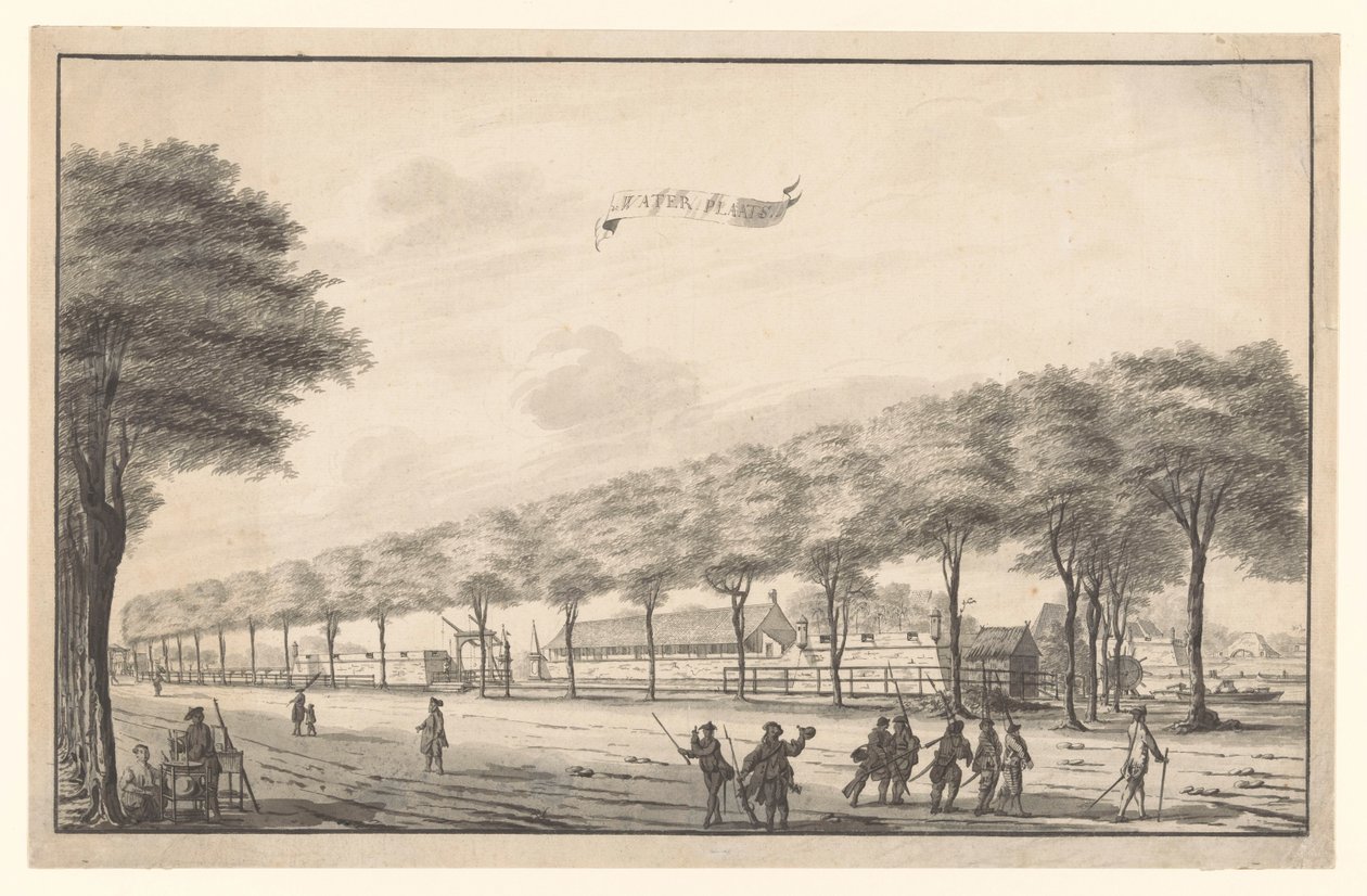 Gezicht op fort de Waterplaats aan de Molenvliet te Batavia door A. de Nelly (possibly)